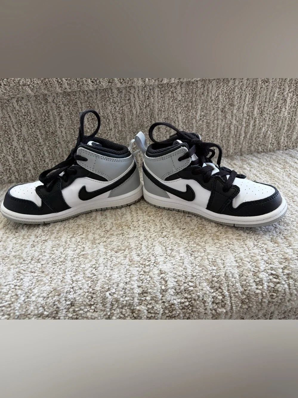 Jordan 1 Mid Black/Aura/Squadron Blue/Black. Toddler size 9